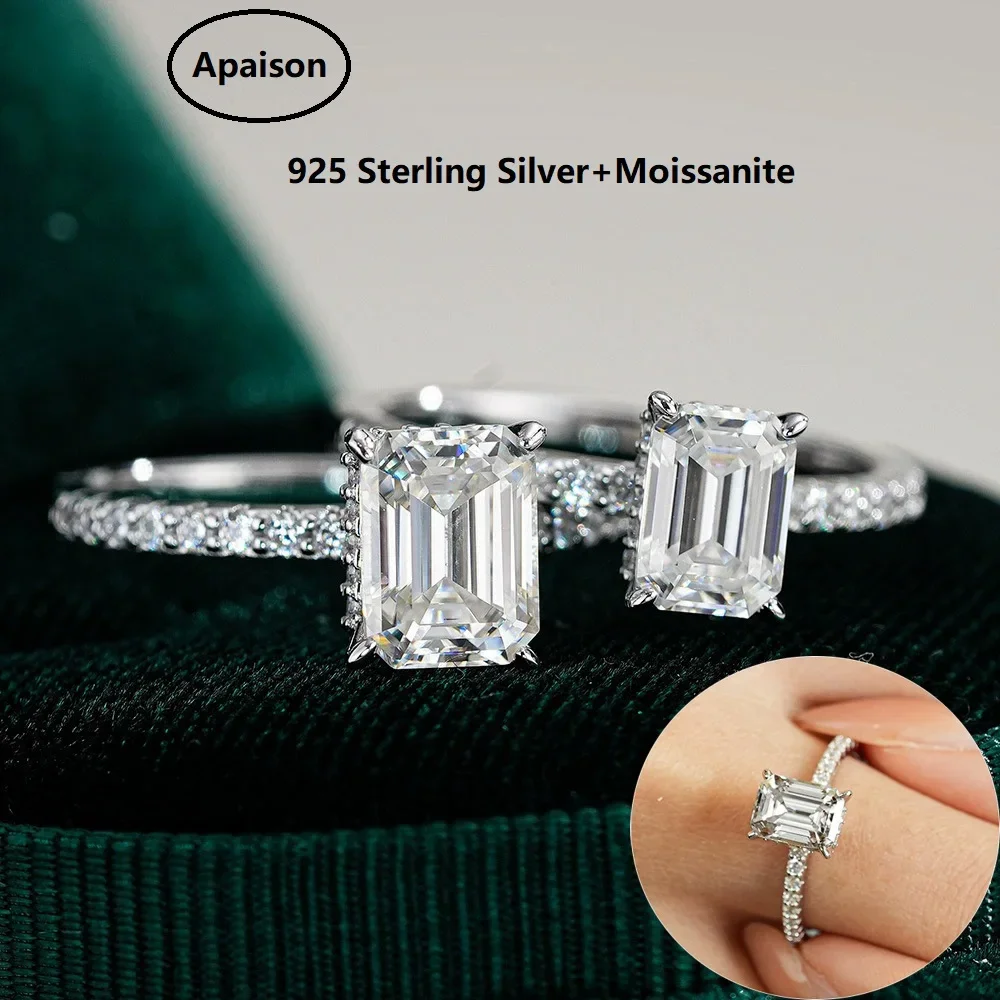 

Apaison 1 ct/ 2 ct/3 ct Real Moissanite Rings for Women With Pass Diamond Test 925 Sterling Silver Jewelry Valentine's Day Gift