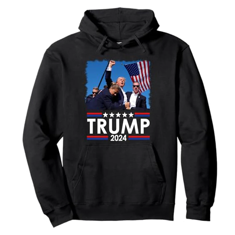 Trump Fist Pump Shot At Pullover Hoodie Trump 2024 Survives Rally Campaign Hooded Sweater Coat Cotton Sweatshirt Y2k Man Clothes