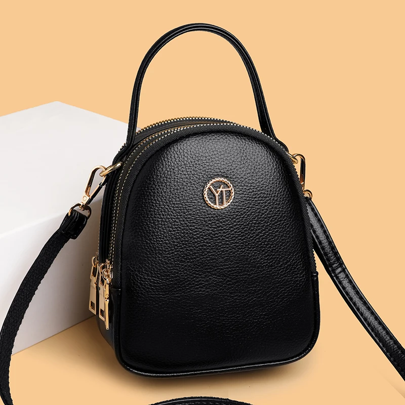 

Solid Color Simple Small Shoulder Bag Fashion Female PU Leather Leisure Travel Crossbody Bag Three Layer Zipper Ladies Handbags