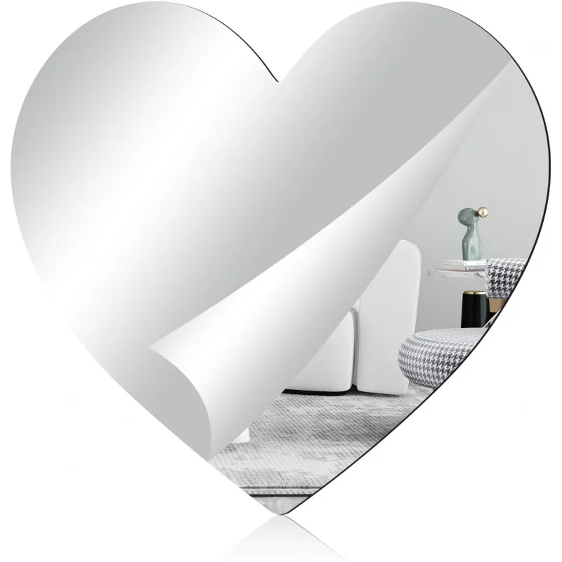 

DARENYI 1PCS Frameless Acrylic Wall Mirror Tile 12 x 11.6 inches Decorative Heart Shaped Mirror Sheet Self Adhesive Bedroom,