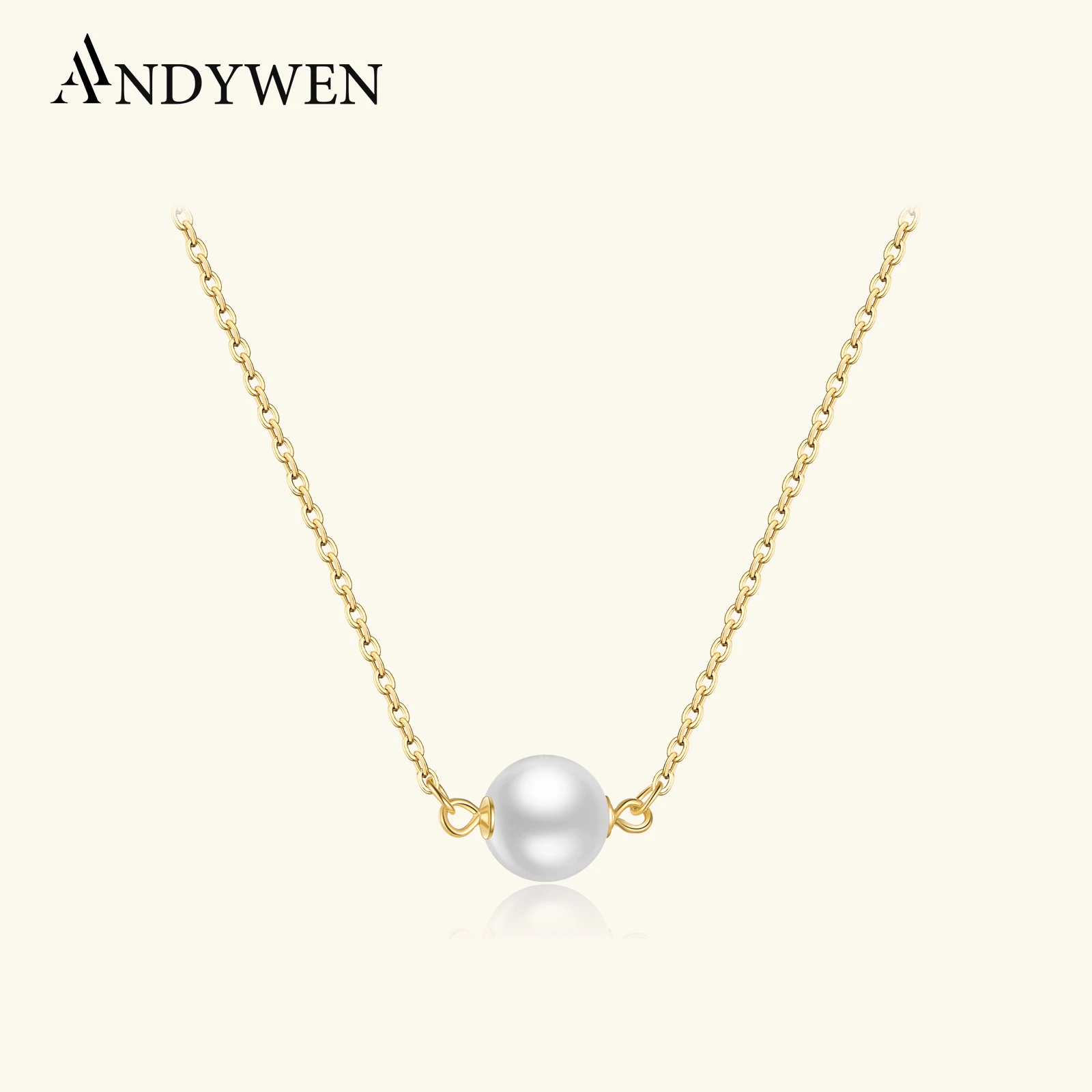 

ANDYWEN 925 Sterling Silver Gold Pearl Pendant Charm Chain Choker Necklace Luxury Women Party Wedding JewelsFine Jewelry