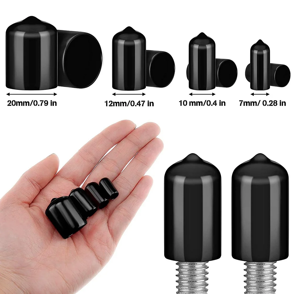 80 Pieces Rubber End Caps Flexible Bolt Covers Screw Caps Thread Protectors in 4 Sizes 1/4 to 3/4 Inch (Black)