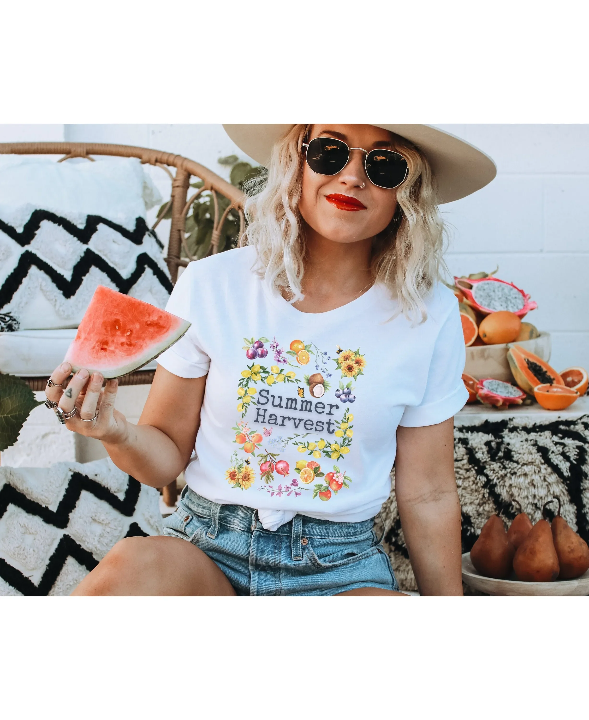 Summer Harvest T Shirt Cottagecore Gardening Lover For Mom Vegan Fruit Plus Size Available