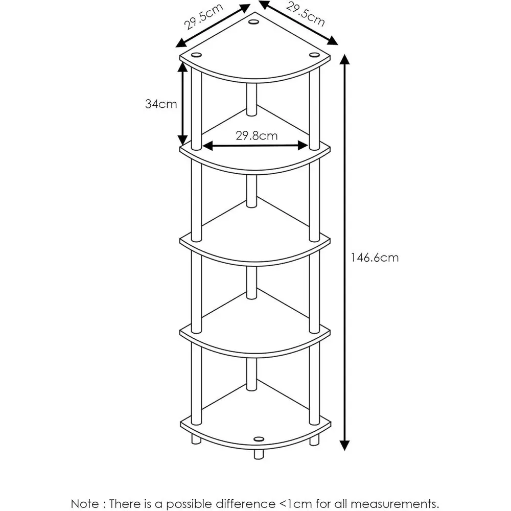 5-Tier Light Cherry Corner Shelf, Open Bookcase for Home, Office, and Storage Solutions