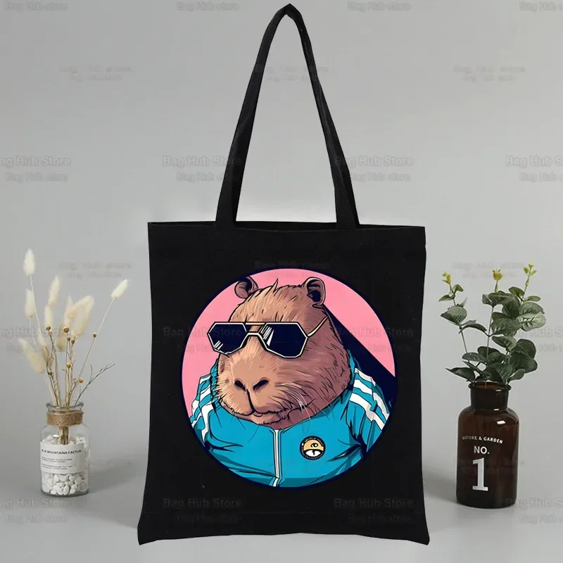 Sacola de lona pano Kawaii capivara-sacola feminina, sacola compradora reutilizável dos desenhos animados, compras e viagens, fofa