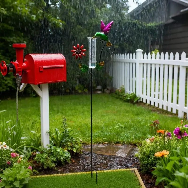 

A2BE Handcrafted Glass Rain Gauges Strong Iron Stand Perfect for Garden Decoration
