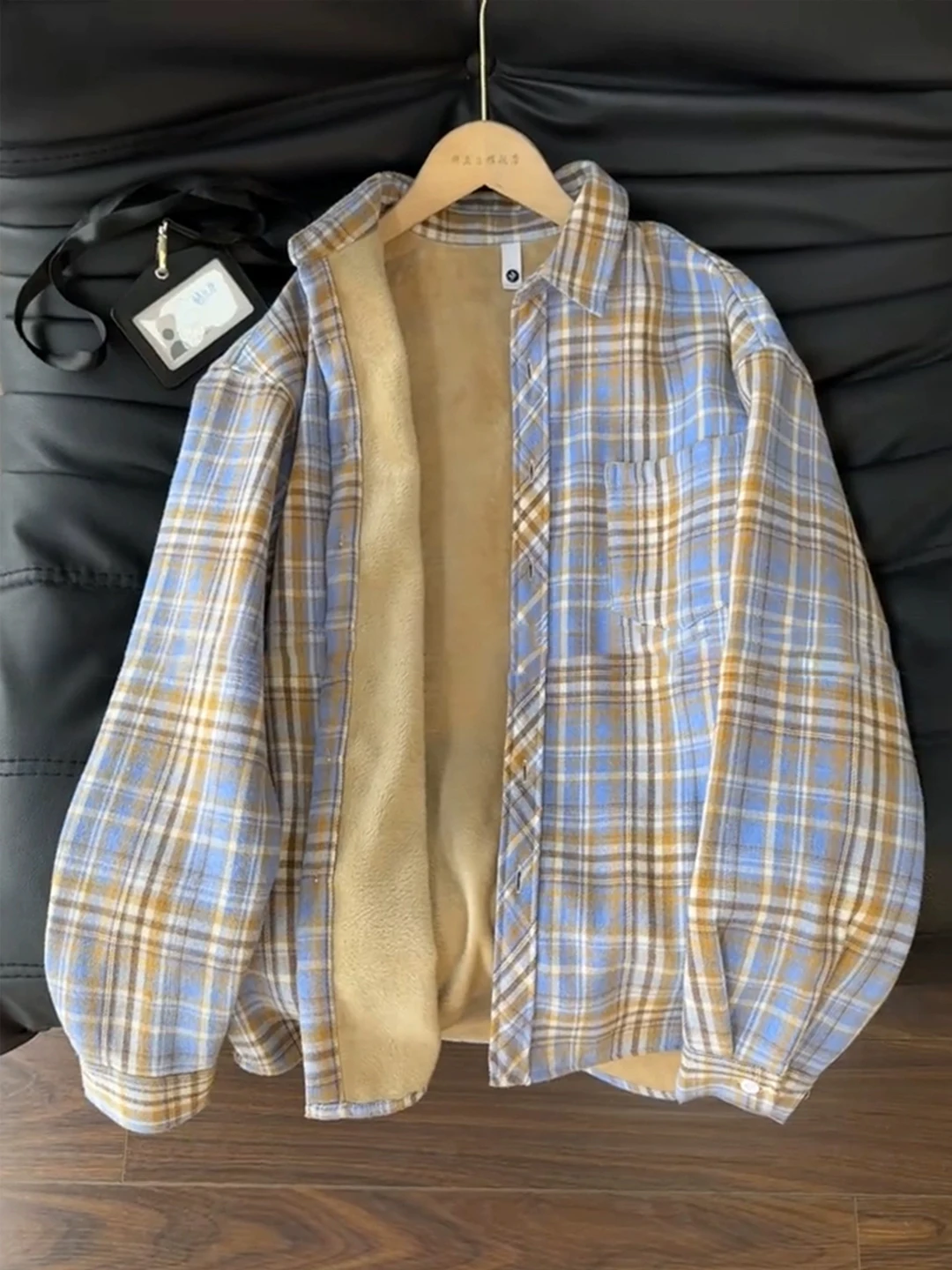 

Мужская рубашка в американском стиле ретро в клетку с флисовой подкладкой и длинными рукавами, осенне-зимний наряд для пар, повседневная одежда для улицы и поездок на работу