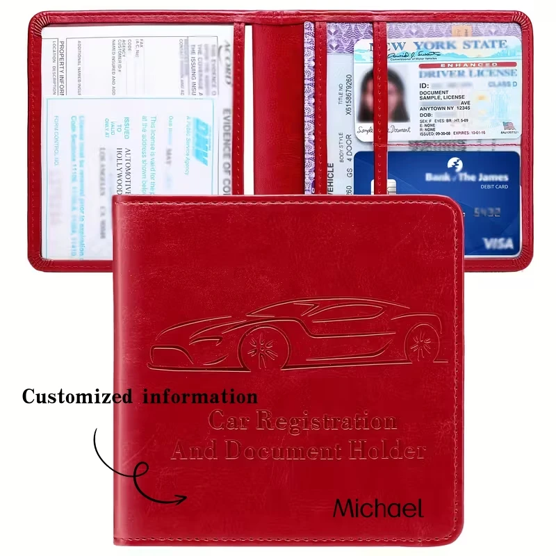 Customized name Car Registration Insurance Wallet Organizer with Multiple Compartments Driver’s License, Vehicle Registration