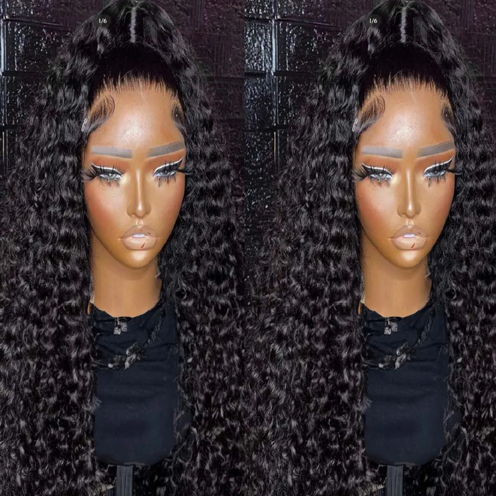 

26Inch Glueless Black 180%Density Deep Wave Lace Front Wig 1B Color For Black Women With Baby Hair Heat Temperature Daily