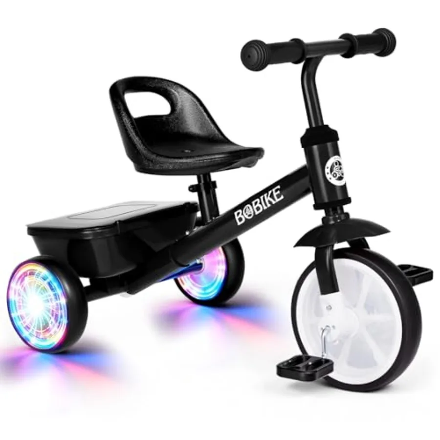 

Toddler Tricycle for Ages 2-5 Years Tricycle with 2 LED Light Wheels Toddler Bike with 3-Position Seat and Rear Basket Bike Gif