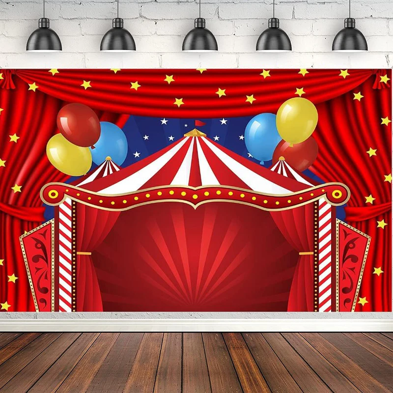 Red Circus Photography Backdrop Curtain Stars Birthday Party Background Newborn Baby Shower Cake Table Decorations Banner Poster