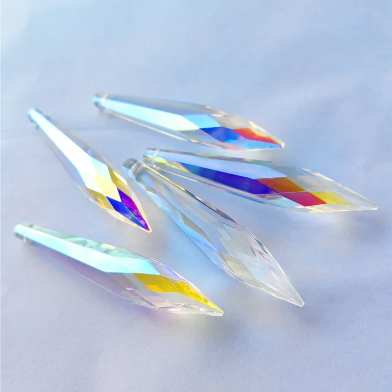 Top Quality 20pcs 76mm Rainbow Color Crystal Icicle Faceted Pendant Prism Parts (Free Ring) Sun Catcher Lighting Home Decoration