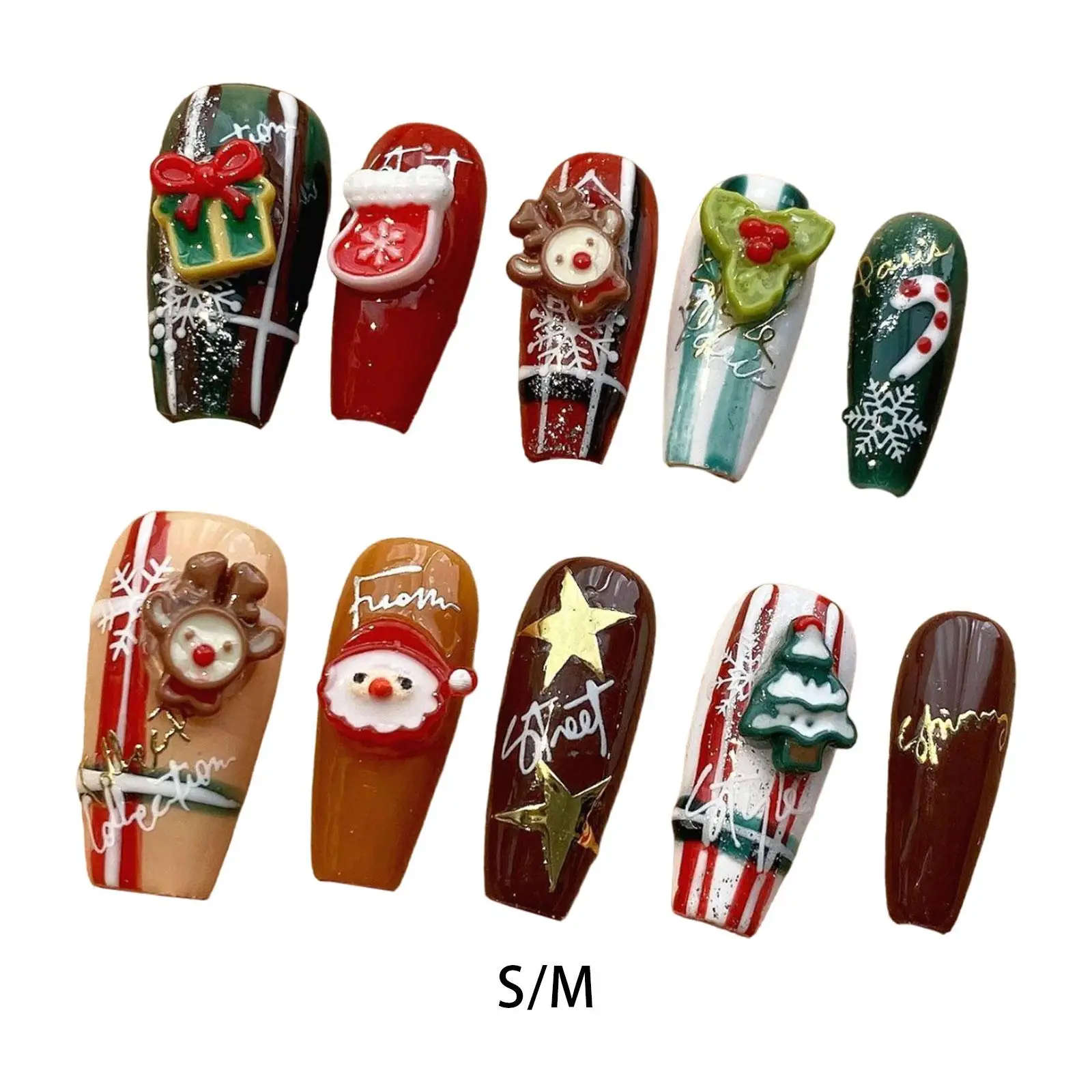 Christmas False Nails with Santa Claus and Elk Decor Festival Holiday Nails Reusable Cute Fake Nails Creative for Girls Women