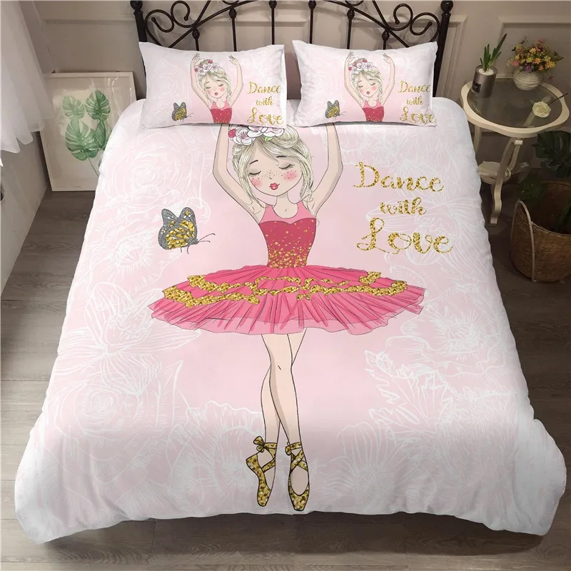 

Ballet Dancing Girl Duvet Cover Set Cartoon Ballerinas Girl Bedding Set For Kids Teens Microfiber Double Queen King Quilt Cover