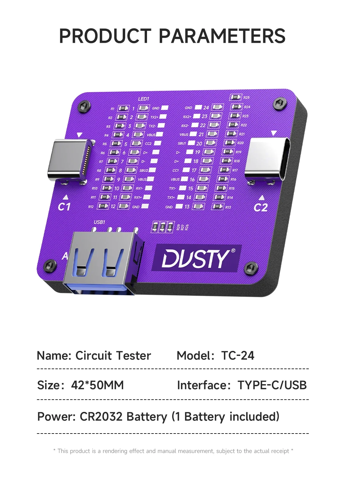 MECHANIC TC-24 Dual-head Type-C Line Tester tools for Phones Motherboard Coil Tester Inductor Detector Repair Quick Fault Check
