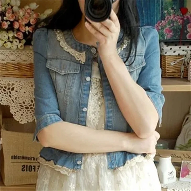 Jaqueta jeans feminina meia manga jean jaqueta mulher elástica confortável denim casaco curto jaqueta jeans feminino estudante topo