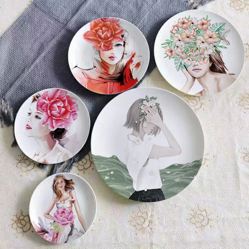 

Art Gallery Figures Sign Board Living Room TV Cabinet Ceramic Decorative Plate Modern Creative Decoration Housewarming Ornaments