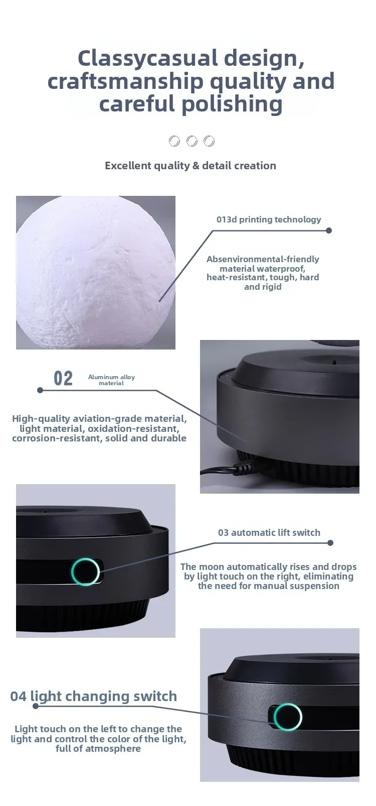 Intelligent upgraded version of magnetic levitation automatic lifting moon light black technology trend goods home ornaments