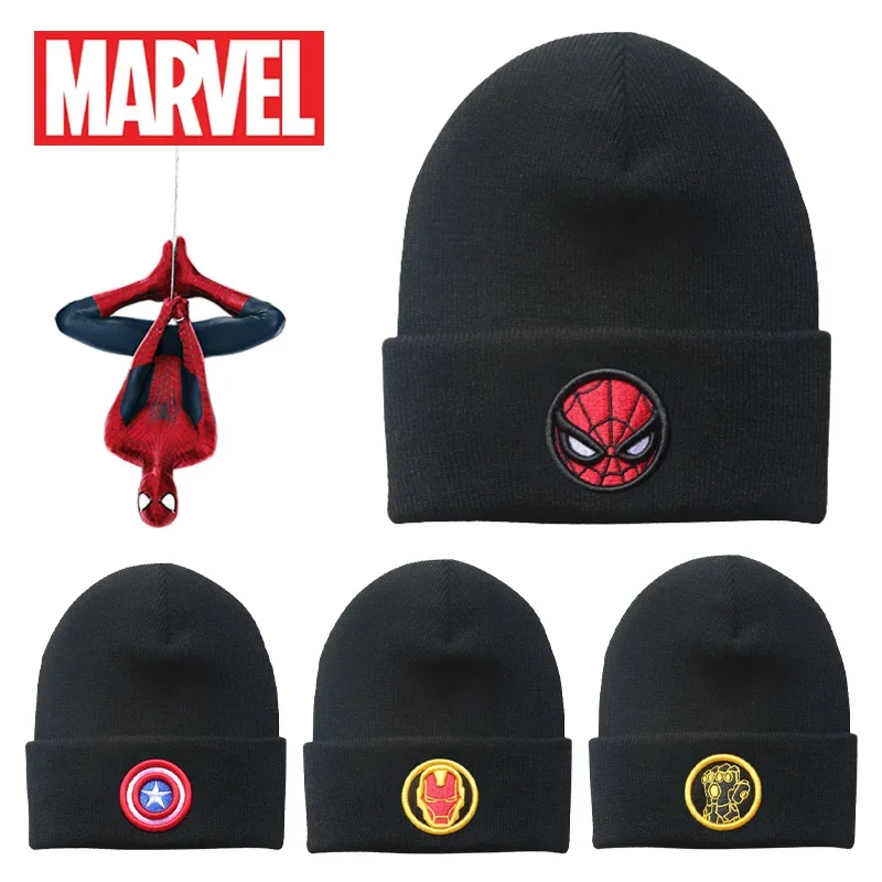 Marvel Spider Man Iron Man Kapitän Stricken Mützen Hut Männer Jungen Einfarbig Kappe Mode Freizeit Warme Hüte Vielseitige Unisex Caps