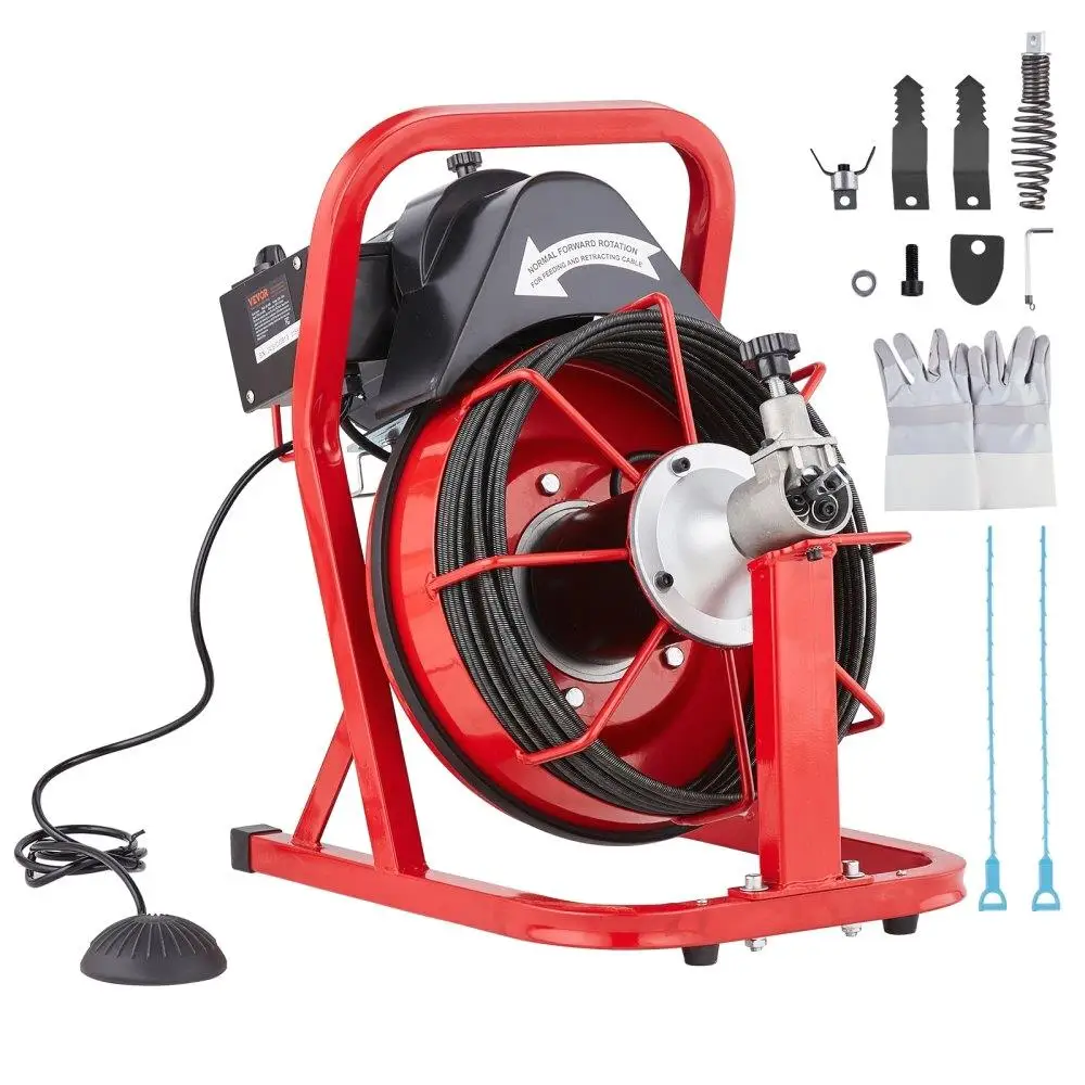 

Electric Drain Cleaner Machine 50FT x 3/10 Inch Auto Feed Drain Auger Plumbing Tool Sewer Unclogger Pipe Cleaning Equipment