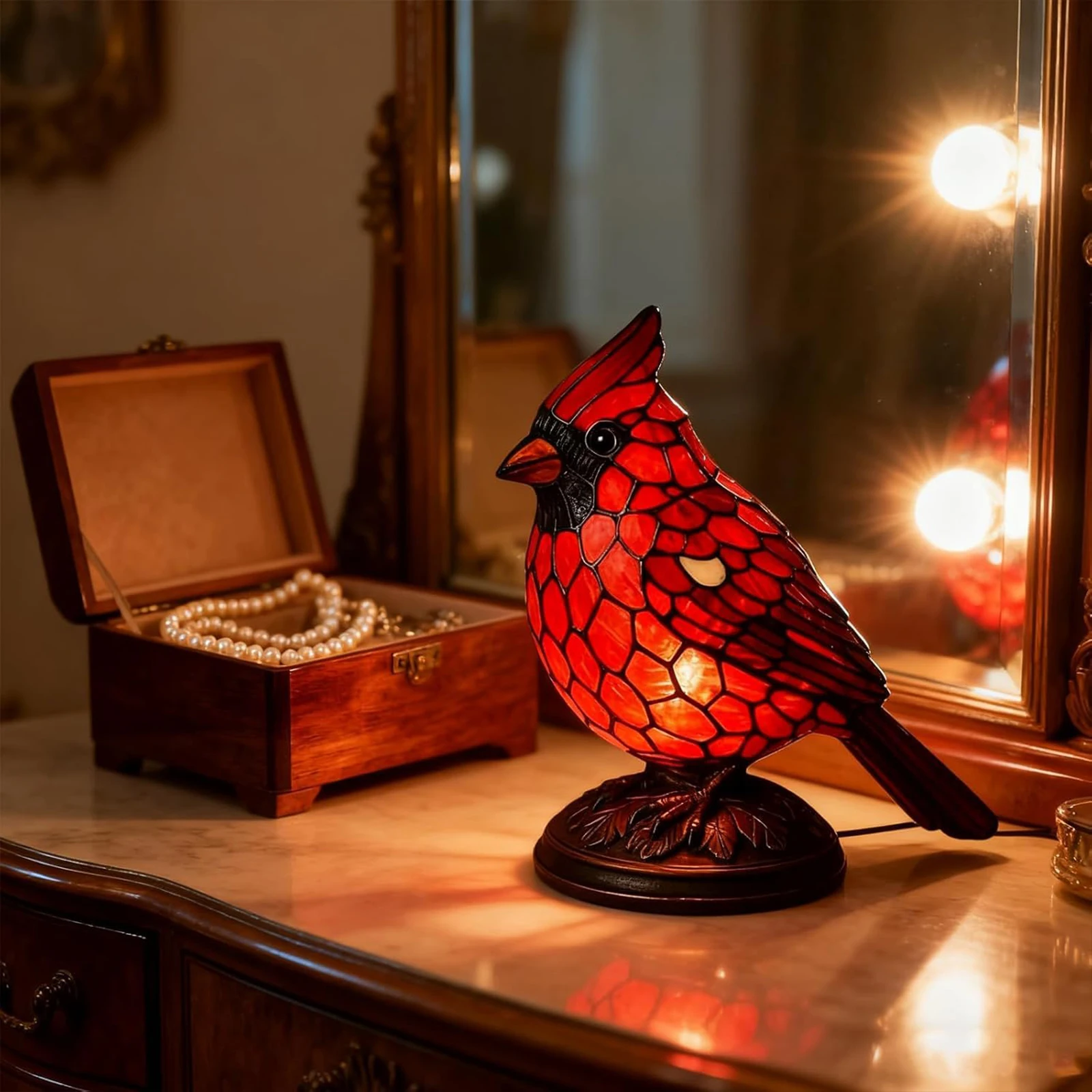 Decoración artística navideña, lámpara de mesa de pájaro rojo, luz nocturna de pájaro rojo para mesita de noche, dormitorio, decoración del hogar, adornos de escritorio de animales