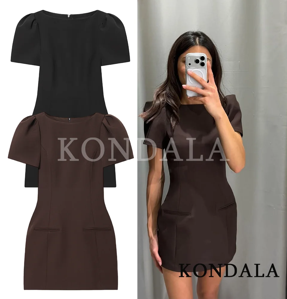 فستان KONDALA أنيق للعشاء فستان قصير ضيق مطوي بأكمام قصيرة فستان قصير 2025 موضة رومانسية الحد الأدنى للنساء فستان الحفلات #5