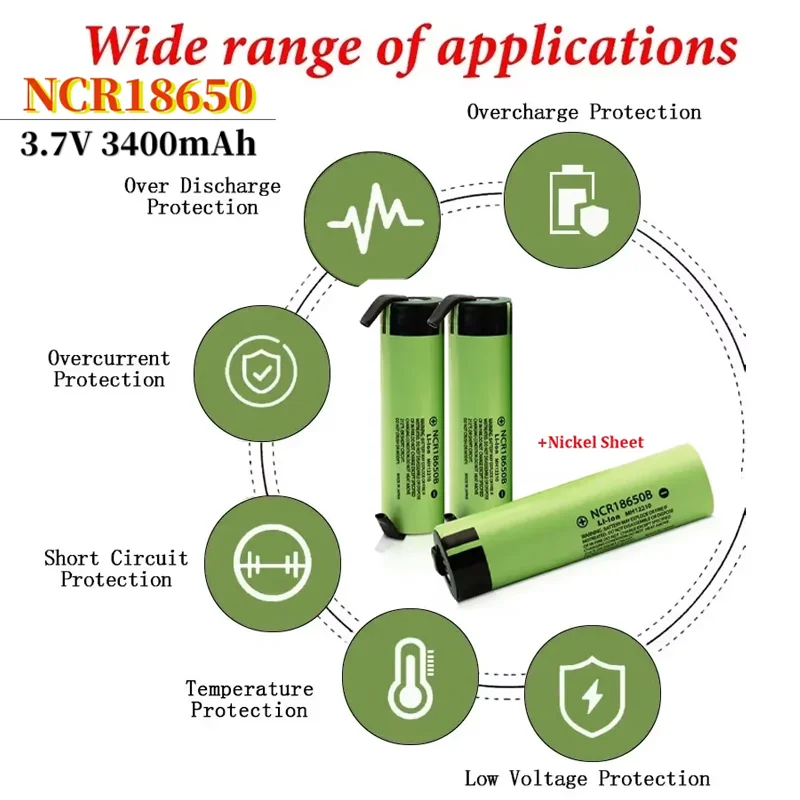 High Capacity NCR 18650B 3.7V 3400mAh 18650 Flat Head High Current Rechargeable Lithium Battery+DIY Nickel Shipment