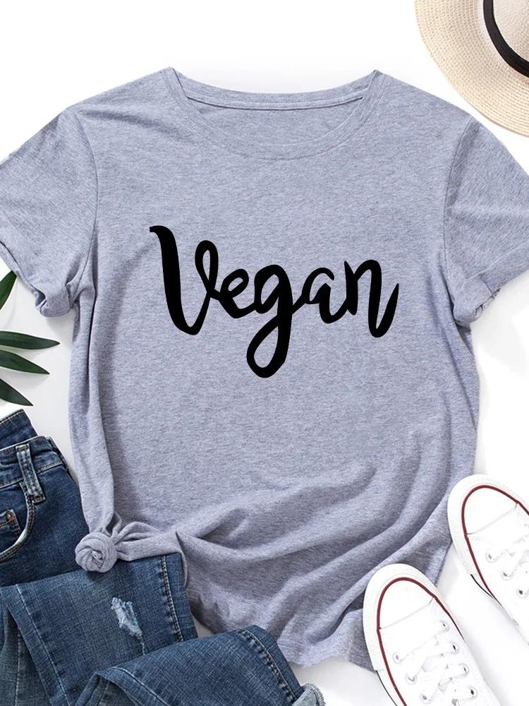 Vegan Letter Print Women T Shirt Short Sleeve O Neck Loose Women Tshirt Ladies Tee Shirt Tops Clothes Camisetas Mujer