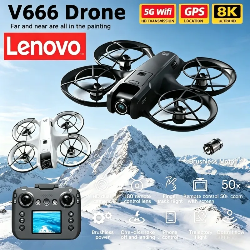 

Lenovo V666 MINI Drone 8K Professional WIFI 5G Dron Obstacle Avoidance Brushless Altitude Headless Mode RC Quadcopter Toys