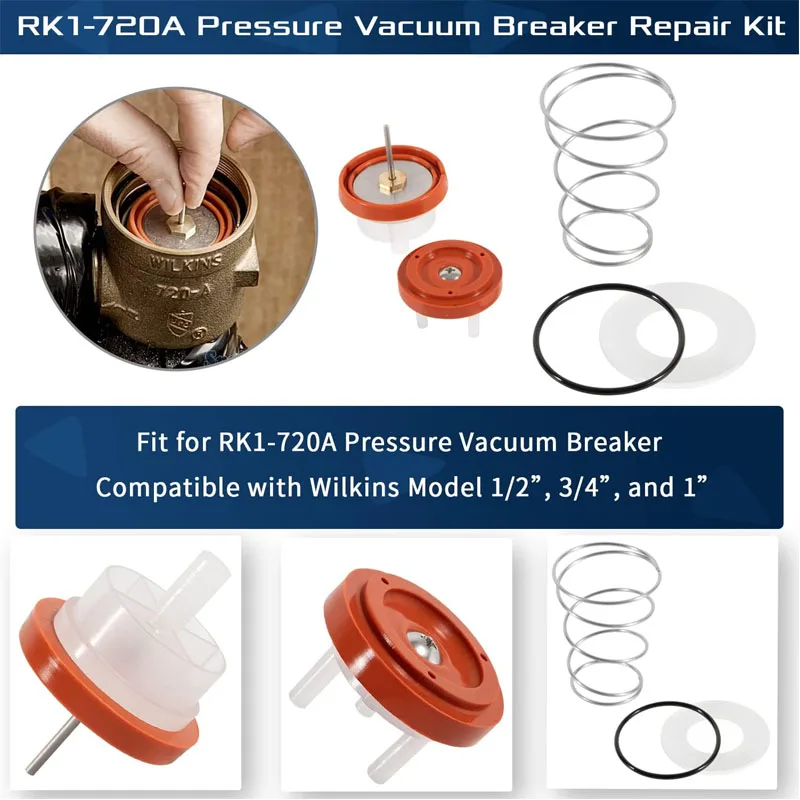 720A Pressure Vacuum Breaker Repair Kit Compatible with the 1/2  Inch 3/4  Inch 1 Inch Backflow Preventer RK1-720A