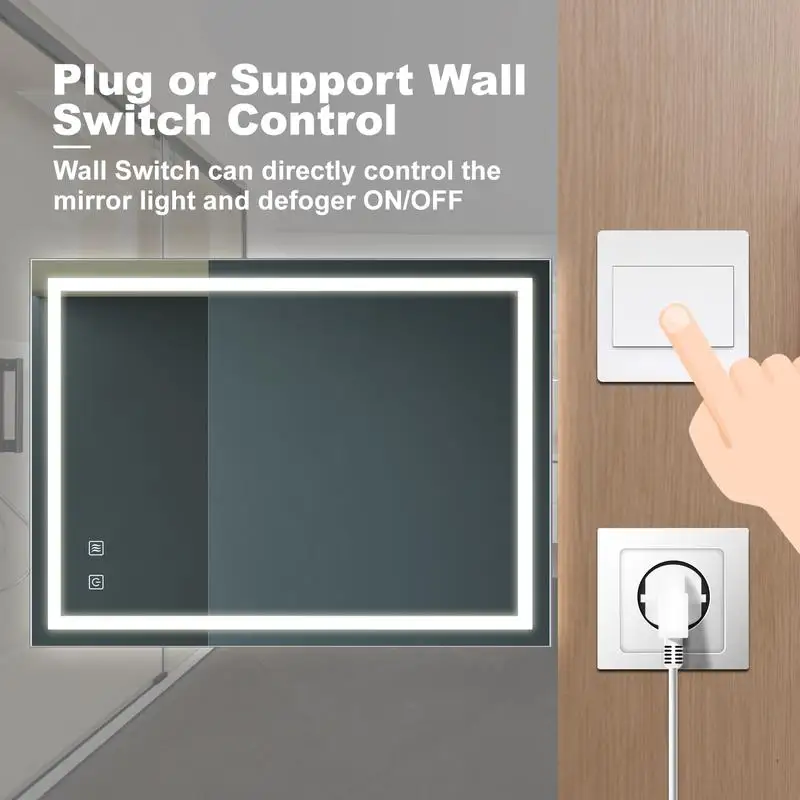 32x24 Inch LED Vanity Mirror - High Lumen, Dimmable Touch, Wall Switch Control, Anti-Fog, CRI 95, Adjustable 3000K-6000K, IP54