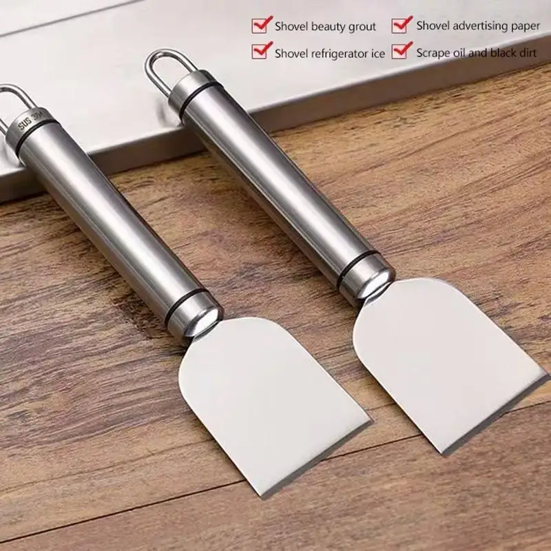2pcs Versatile Cleaning Scraper Durable Metal Stainless Steel Glue Remover Snow Shovel for Kitchen, Bathroom and Home Use New