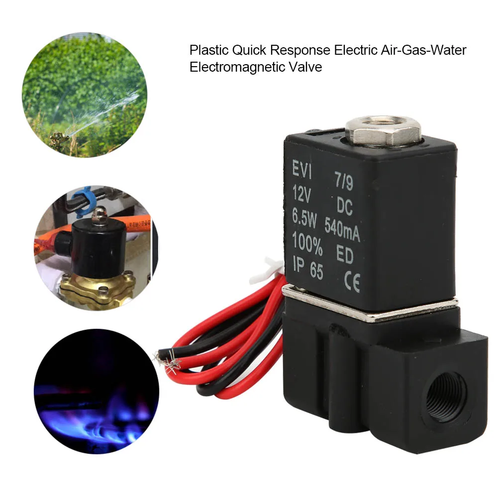 2 Position 2 Way Solenoid Valve, Fast Response Plastic Electric Solenoid Valve 12V DC 2 Position 2 Way Air Water Oil