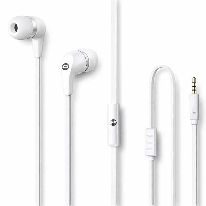 Qoltec oordopjes met microfoon | Wit | Platte kabel, 1,2 m