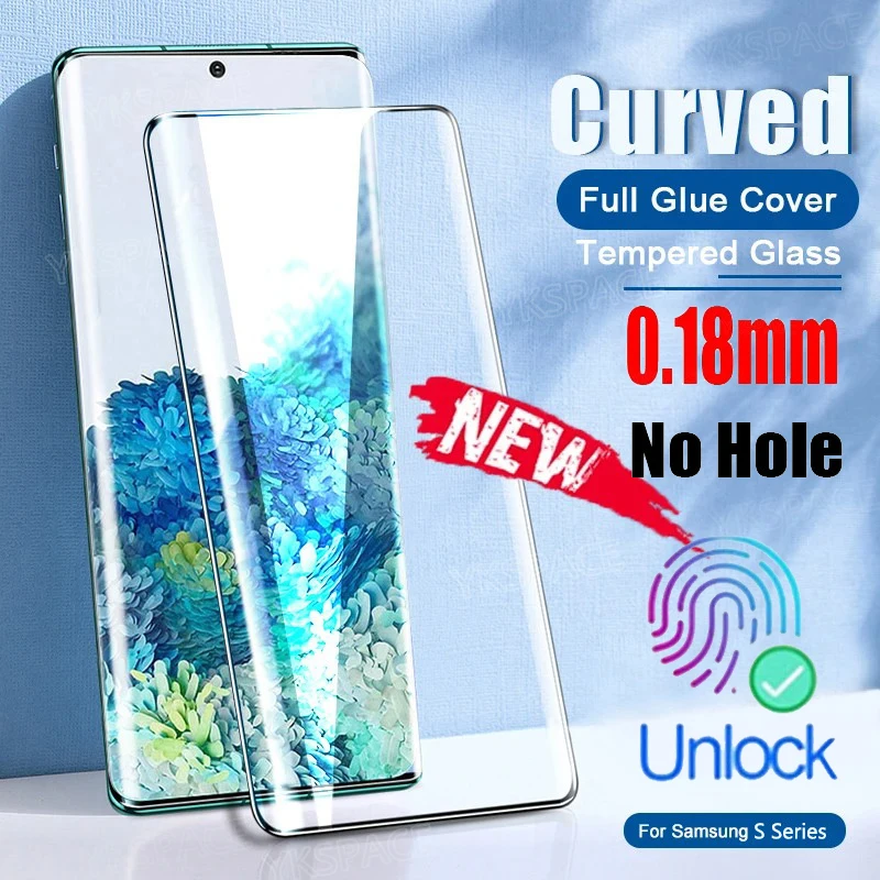 Unlock Fingerprint No Hole Full Glue Tempered Glass For Samsung Galaxy S24 S23 S22 S21 S20 Plus Note 20 Ultra Screen Protector