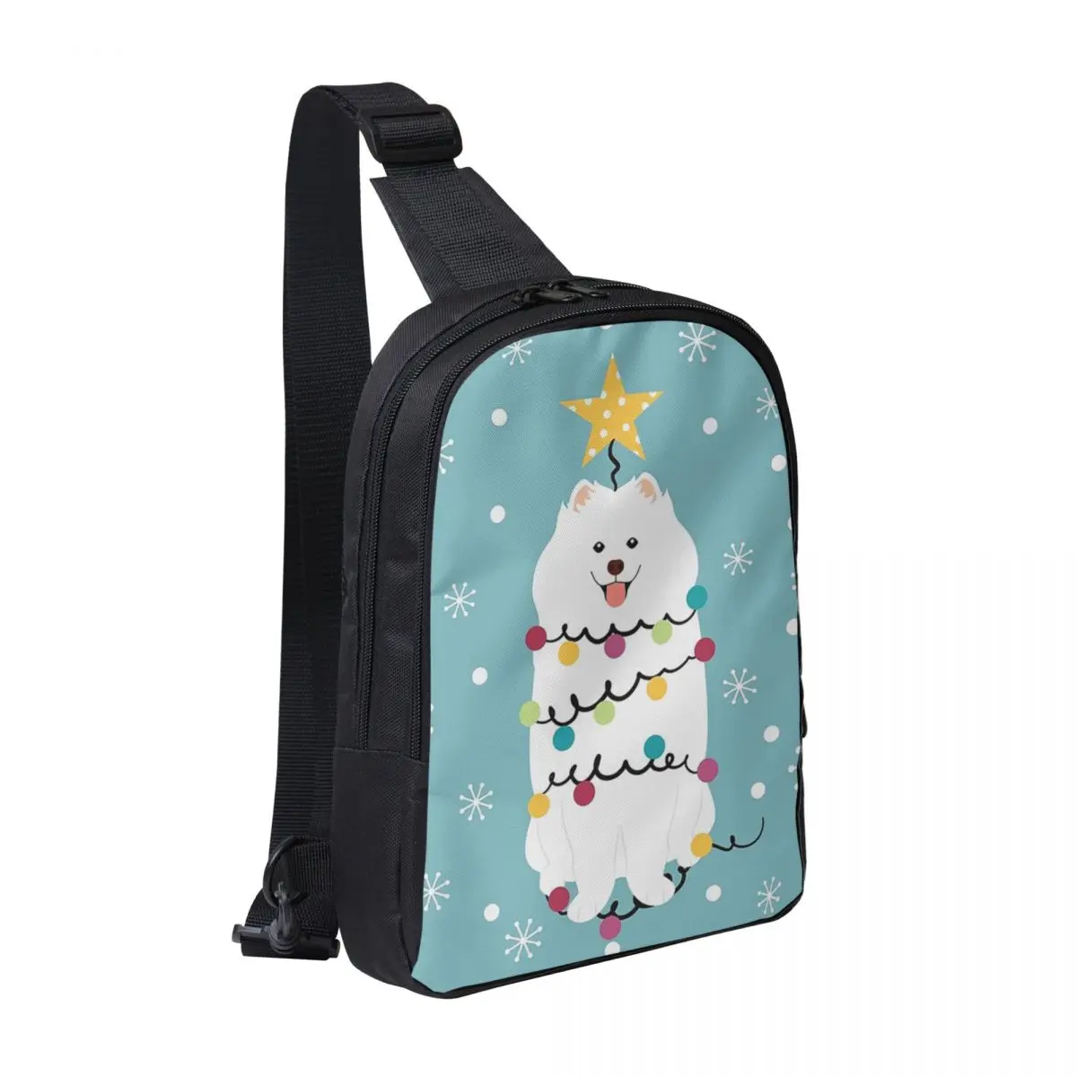 

Samoyed Christmas Tree Chest Bag Men Sling Crossbody Backpack Chest Bag Traveling Hiking Daypack Shoulder Bag