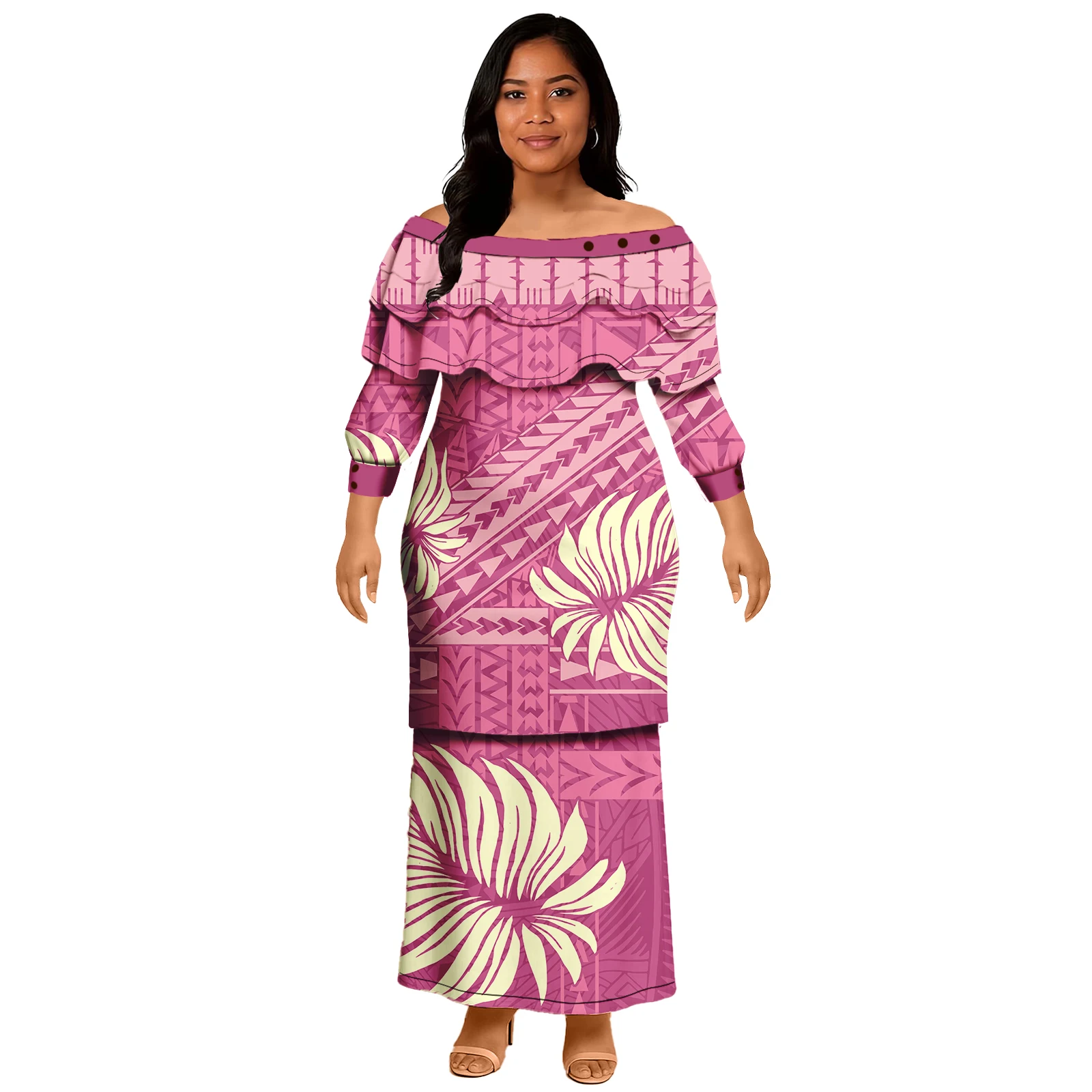 เกาะสไตล์ 2 ชิ้นชุดชุดยาวผู้หญิง Maxi Casual Samoa Tribal พิมพ์ Puletasi ผู้หญิงสุภาพสตรีฤดูร้อนผู้หญิงชุด