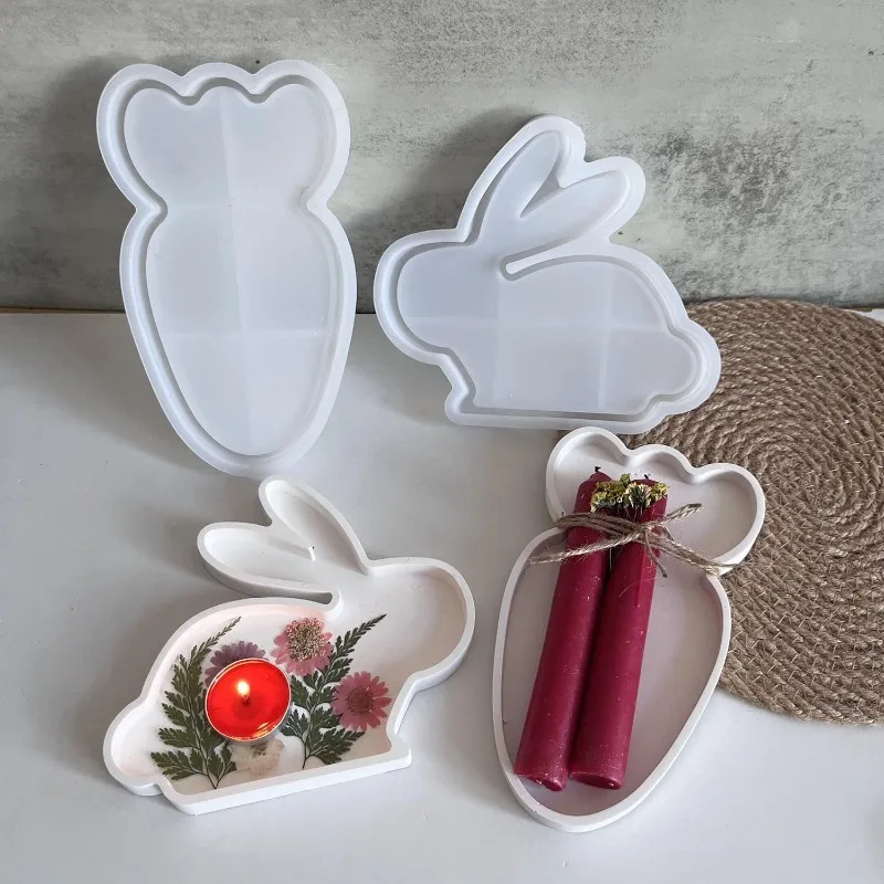 

Easter Rabbit Carrot Tray Silicone Mold DIY Gypsum Bunny Handmade Plate Dish Storage Decorative Home Ornament Resin Mold Crafts