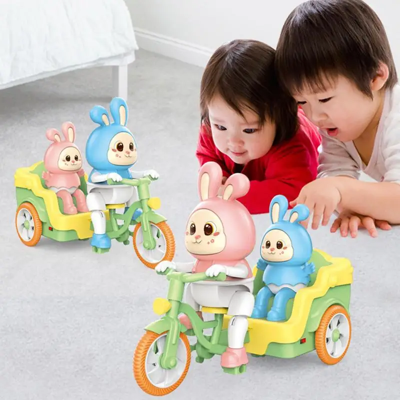 Tricycle électrique lapin avec lumières et musique pour enfants, jouets interactifs Montessori dos, équitation amusante, cadeau d'anniversaire