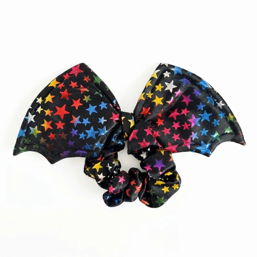 Creative Star Bat Scrunchie Gothic Silver Halloween Hair Bow Elegant Spider Web Hair Tie Cosplay