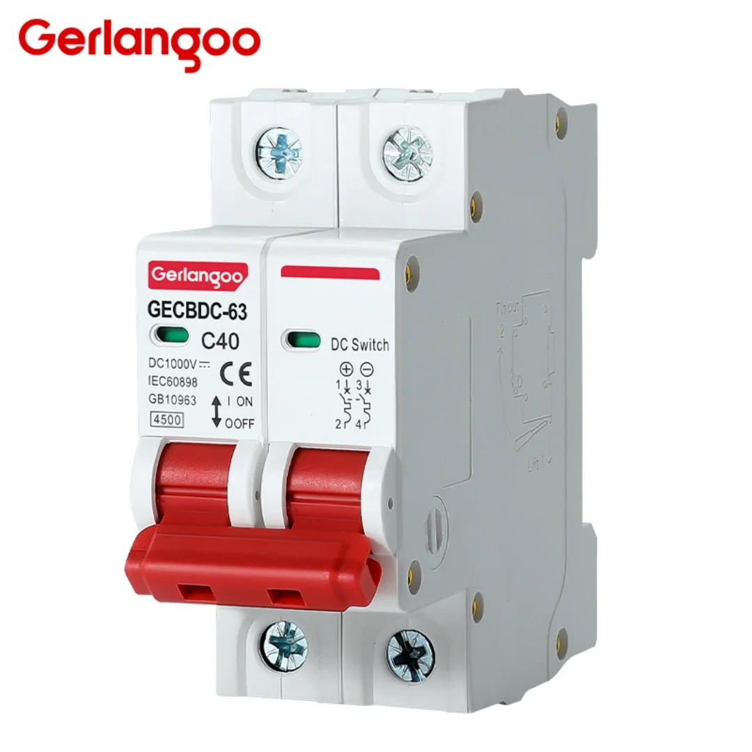 2P DC 1000V MCB Solar Mini Circuit Breaker Overload Protection Switch 6A 10A 16A 20A 25A 32A 40A 50A 63A DC1000V Photovoltaic PV
