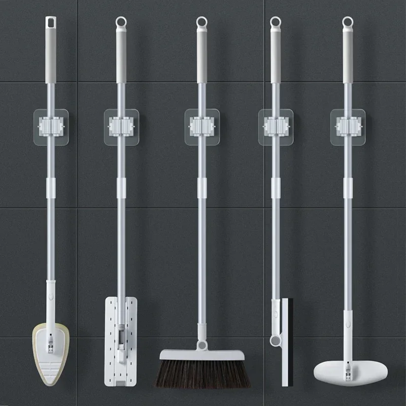 4PCS Wall Mounted Mop Organizer Holder Wall-Mounted Waterproof Mop Storage Rack Broom Hanger Hooks Household Tools