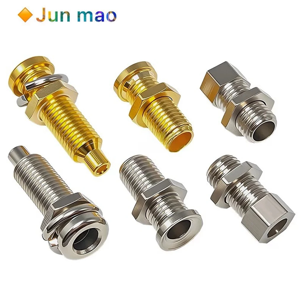 2psc 4MM Banana Socket Grounding Post with Full Metal Copper-Plated Nickel-Plated Through Hole Hex Nut/Weldable Panel Cutout 6mm