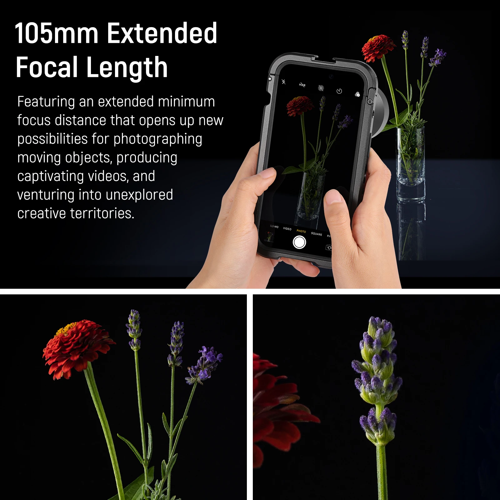 NEEWER HD Obiettivo macro da 105 mm solo per piastra posteriore con filettatura da 17 mm per iPhone Samsung Custodia per gabbia per telefono Xiaomi con adattatore per obiettivo da 17 mm