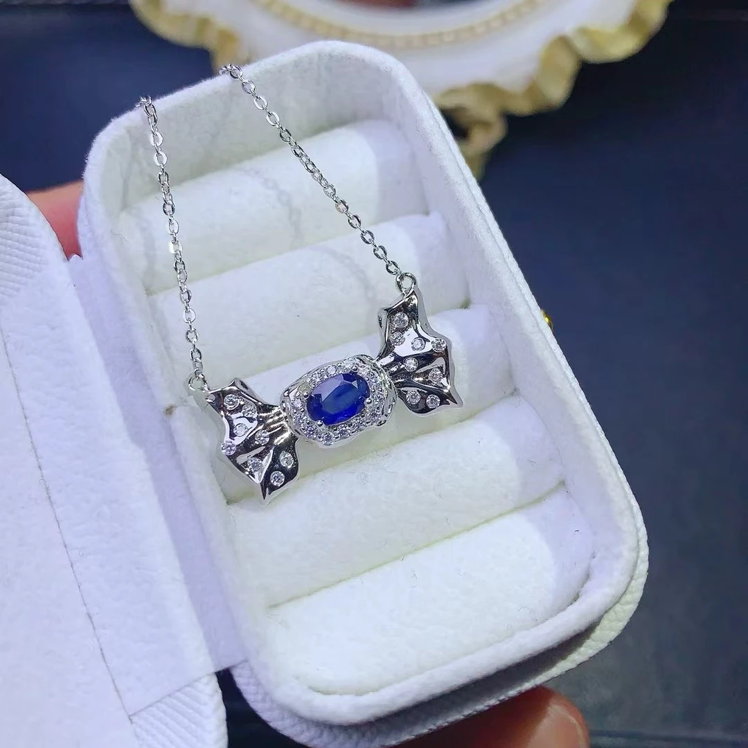 KJJEAXCMY Natural Sapphire Necklace S925 silver , electroplated locking color process, high clarity Gems Full of luster