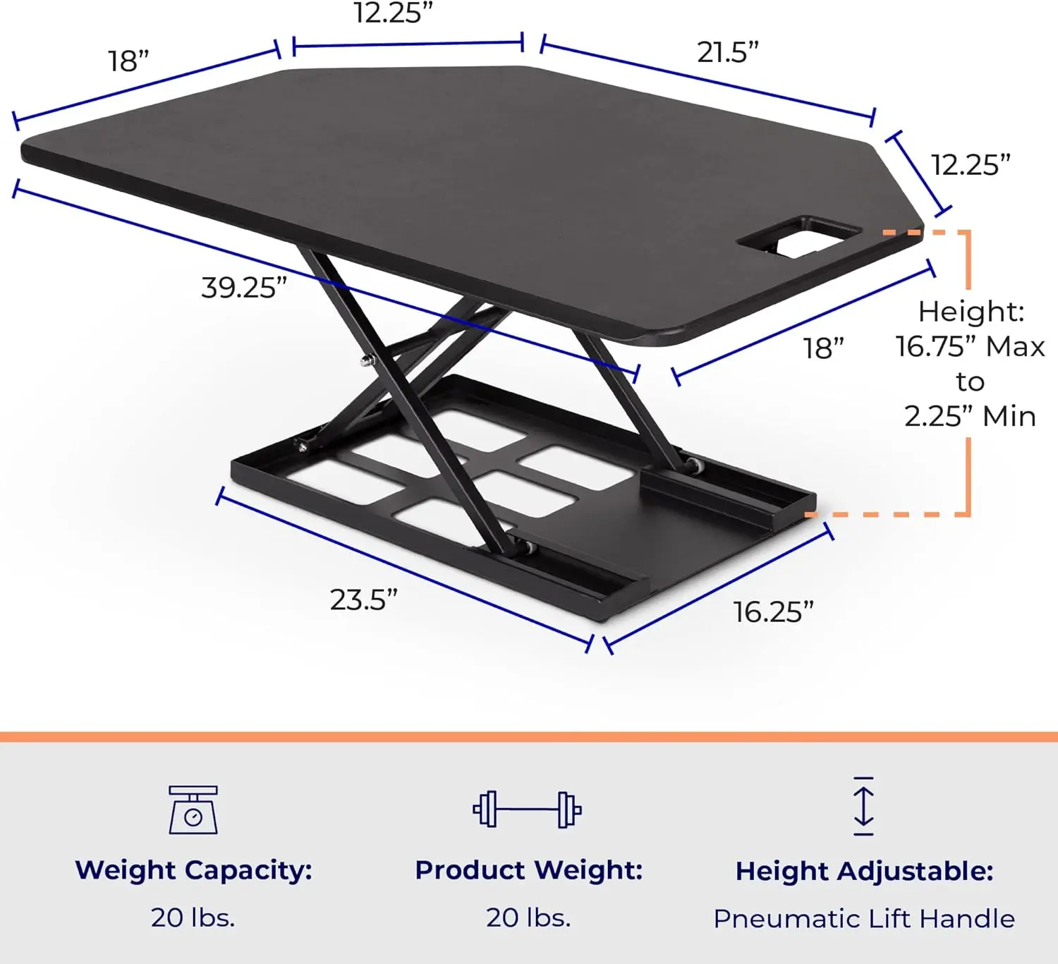 Premier Corner Standing Height Adjustable Desk Converter w Monitor Lift For Cubicles and L-Shaped Desks, Extra Large 40Inch Wide