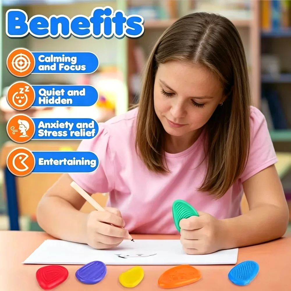 5/6/12Pcs Fidget Toys Adults Sensory Silicone Bracelet Ring Stone Textured for Autism Calming Down Fidget Stress Relief Toy