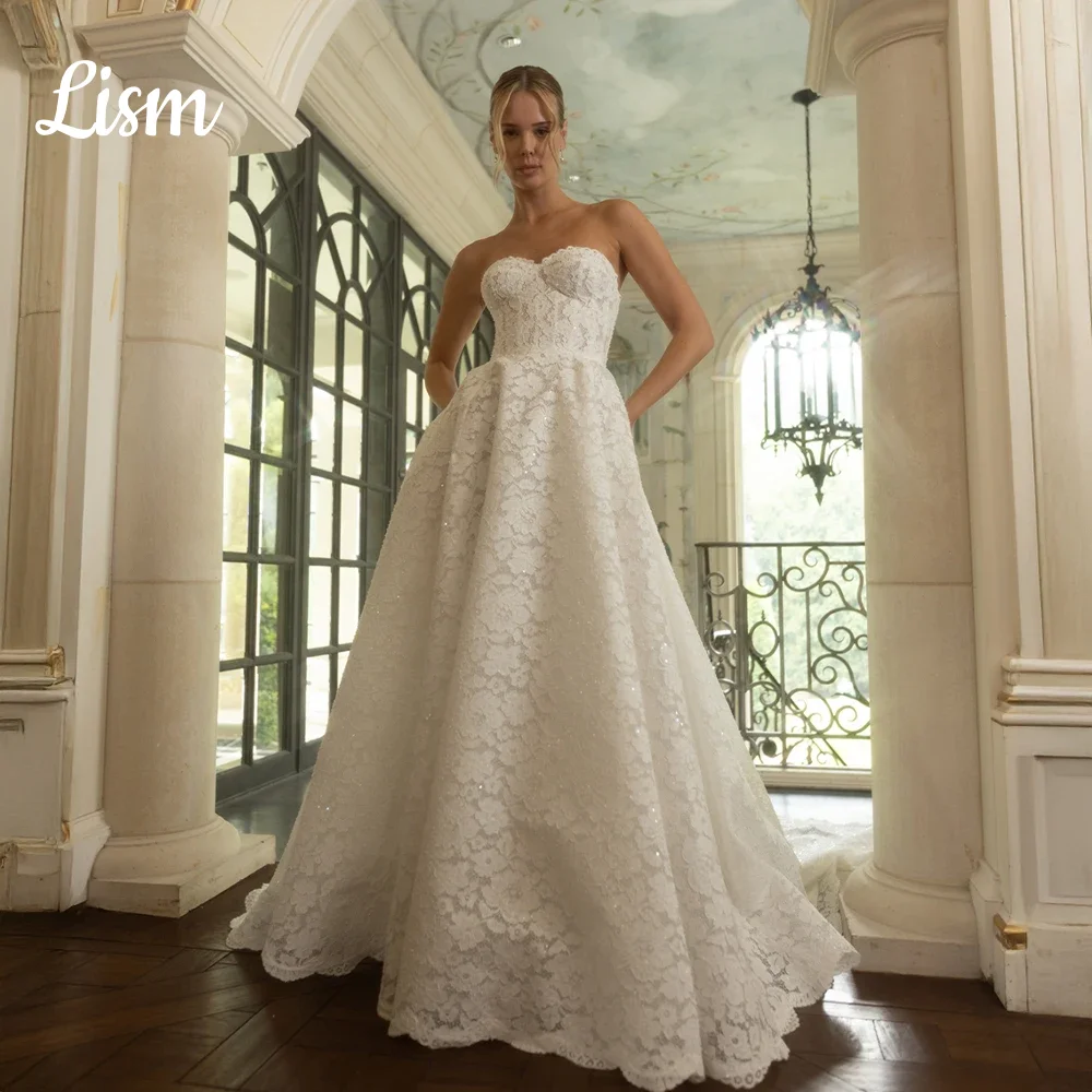 

Lism Vintage Sequined Lace Strapless A Line Wedding Dress Vintage Style Bridal Dress for Wedding Reception and Photo Shoot 2026