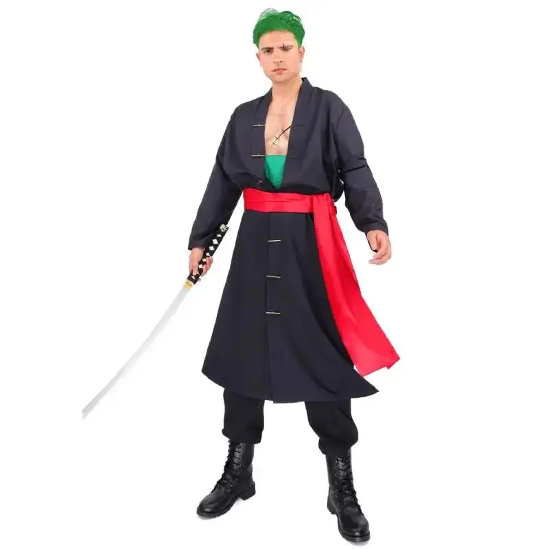 

NewWENAM Roronoa Cosplay Costume Roronoa Kimono Robe Cloak Cape Wano Country Black Outfits Halloween Suit with Sash Armband for