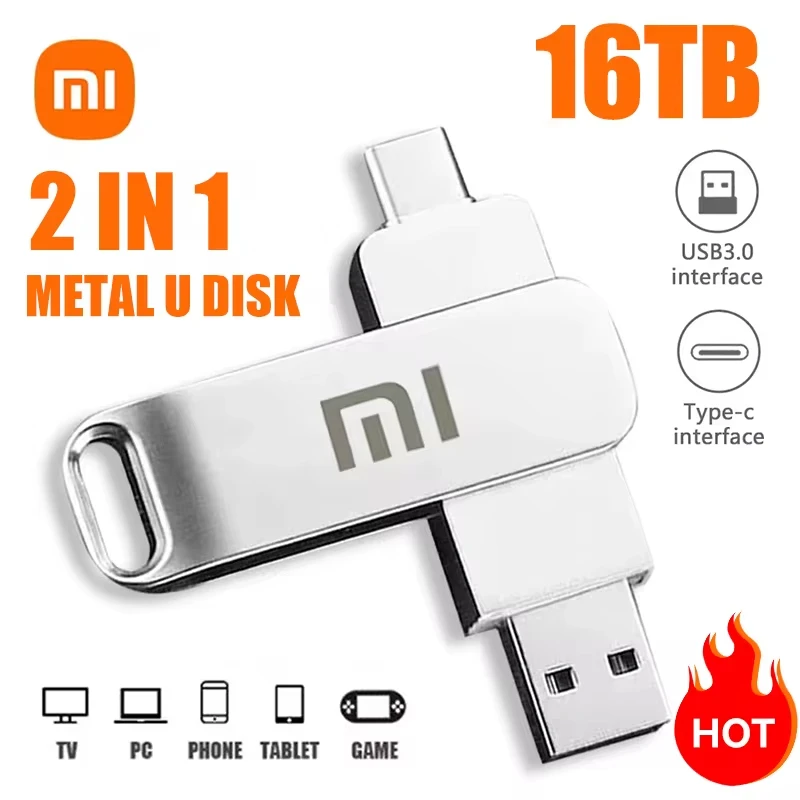 Xiaomi 16TB USB3.2 Flash Drive Metal High-Speed Pen Drive 8TB 4TB Waterproof Type-C Usb PenDrive For Computer Storage Devices